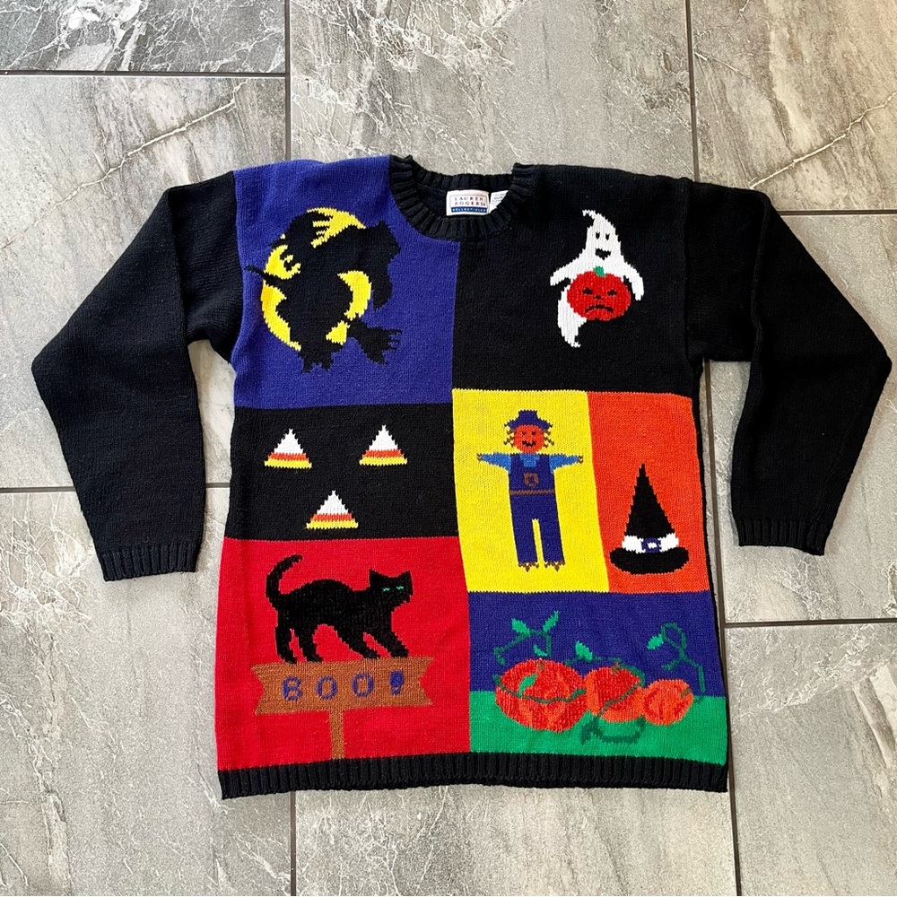 🎃 Lauren Rogers Vintage Cotton Halloween Sweater Printed 90s Fall Medium